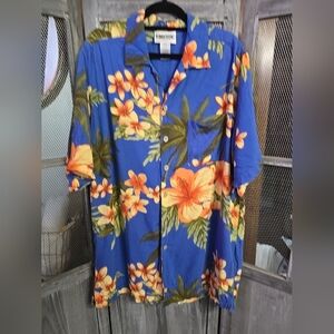 King Size Men's Blue Floral Casual Button Down Shirt. Sz Large Tall